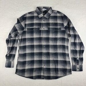 Goodman Flannel Shirt Mens 2XL XXL Blue Navy Gray Plaid Flap Pocket Button Down‎